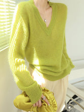 Lime Garden Furry V-Neck Sweater